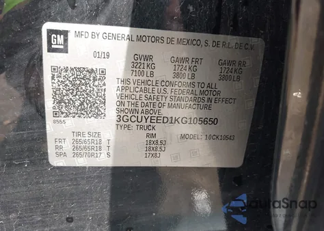 2019 Chevrolet Silverado 1500 Rst z USA, uszkodzony, nr VIN 3GCUYEED1KG105650